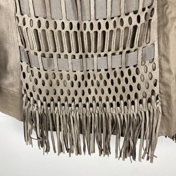 Chicos Jacket sz 2 / Large Pewter Western Boho Fringe Faux Suede Artsy Folk - Picture 6 of 9